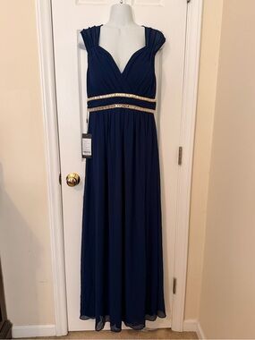 Ever Pretty Navy Maxi Gown with Gold Beaded Waist